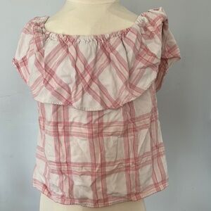 Pink Plaid Off-Shoulder Top